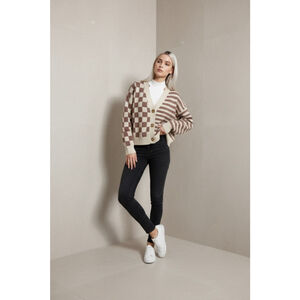 NWT Cardigan Sweater in Deep Rose and Cream Size Large